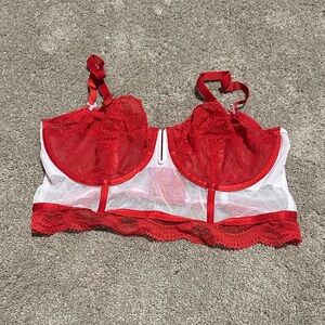 Elegant Red and White Lace Bralette